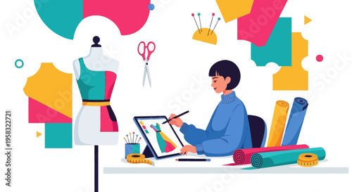 Fashion Designer Working on New Collection.