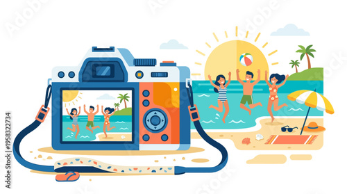 Digital Camera Capturing Beach Vacation Memories.