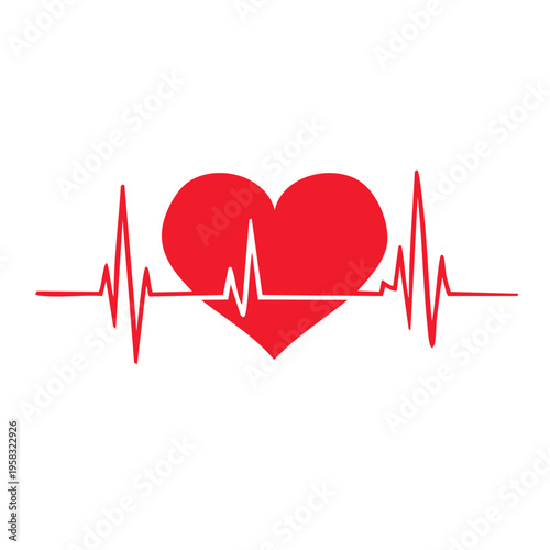 Bright red heart symbol with a clean electrocardiogram line graphic illustrating heartbeat