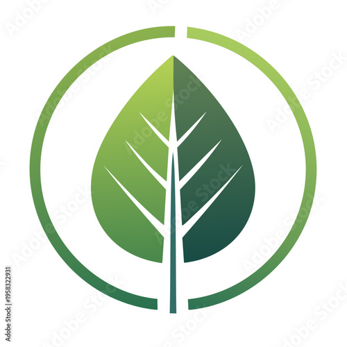 Green leaf logo inside a circular outline symbolizing nature and eco-friendly concepts