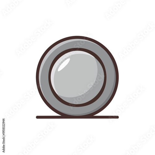 Simple graphic icon of a grey plate with a dark rim on a horizontal line
