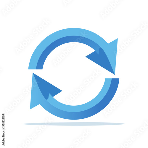 Blue recycling arrows icon with circular motion and 3D effect