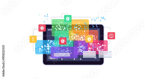 Digital Tablet Displaying Colorful Information Overlays.