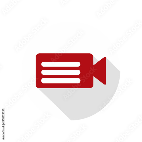 Red video camera icon with horizontal lines inside a teal circle on a white background