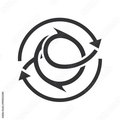 Circular arrows symbol representing endless cycle or repetition graphic design element