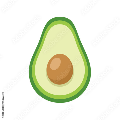 Half avocado with pit illustration stylized flat design vector