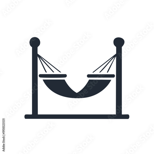 Simple dark silhouette of a hammock suspended between two posts