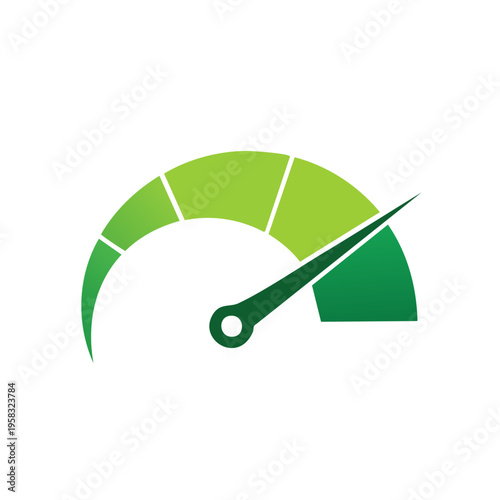 Green Speedometer Gauge Indicating High Performance and Speed