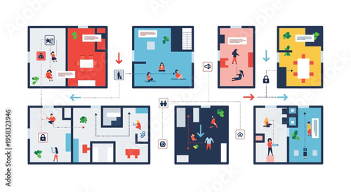 Diverse Floor Plans Illustrating Home Layouts and Activities.