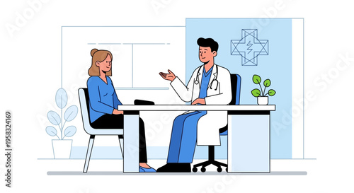 Doctor and Patient Consultation in Medical Office.