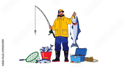 Fisherman proudly displays his catch of the day.