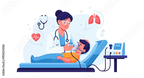 Doctor Cares for Patient in Hospital Bed with Medical Equipment.