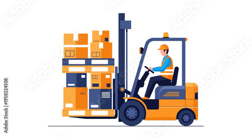 Forklift Operator Moving Boxes in Warehouse.