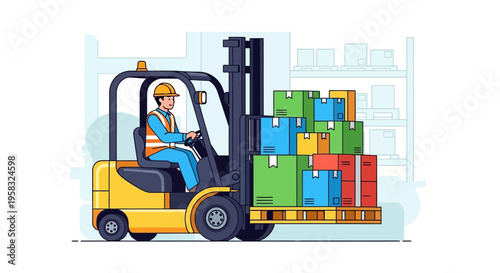 Forklift Operator Moving Boxes on Pallet.