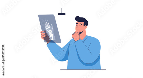 Doctor examining X-ray image of hand bone.
