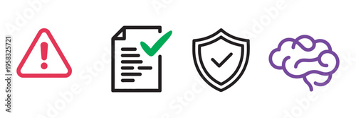 AI hallucination prevention icons colorful collection, vector design, artificial intelligence reliability symbols, educational use, tech blog visuals, modern UI elements