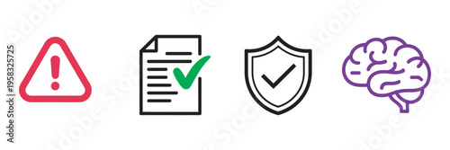 AI hallucination prevention icons colorful set, vector illustrations, machine learning accuracy symbols, educational materials, tech blog graphics, modern software interface