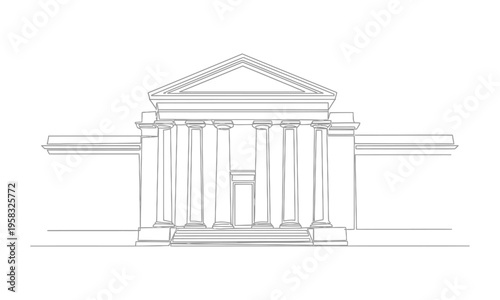 Fotografi A sketch of a building with a triangular roof and columns