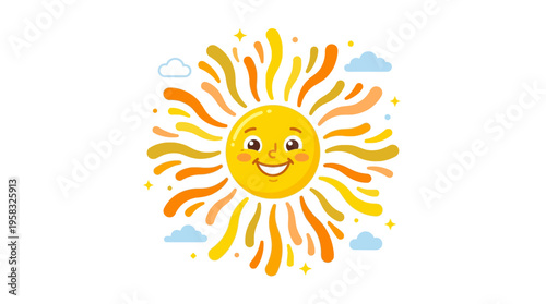 Happy Cartoon Sun Character Shining Brightly.