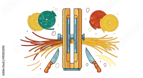 Homemade Pasta Maker with Fresh Ingredients and Knives.