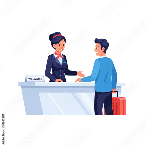 Hotel Receptionist Assisting a Guest with Luggage.