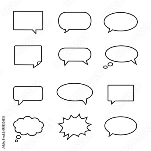 Minimal Speech Bubble Outline Set Simple Chat Dialogue Balloons Collection PNG