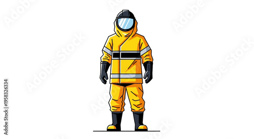 Illustration of a person in a yellow hazmat suit.