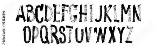 Hand Drawn Sketchy Alphabet Font Set - Rough Textured Letters A to Z in Black Brush Stroke Style on White Background