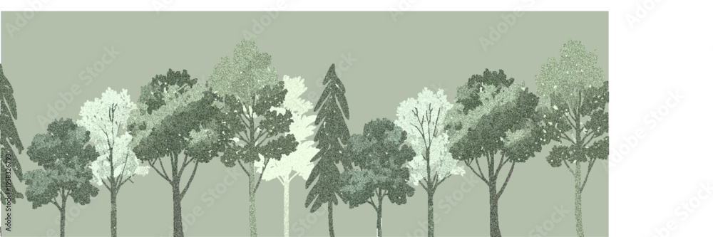 Fototapeta premium Architectural CAD Tree Vector Illustration, Minimal Wetland Forest Outline Set, Side View Line Drawing Elements for Landscape Design, Garden Planning, and Elevation Presentation in Clean Style