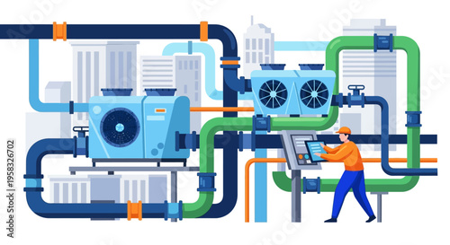 Industrial HVAC system with technician monitoring controls.