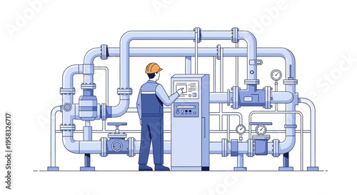 Industrial plant operator monitoring complex machinery system.