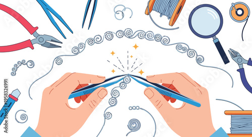 Hands crafting delicate jewelry with tools and wire.