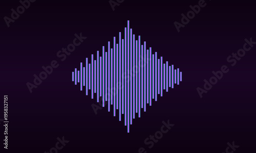Vector sound wave icon, audio waveform symbol, purple sound pulse illustration
