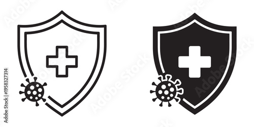 Immunity icon concept, logo symbol for web mobile, pixel perfect vector graphic, protective shield, immune system elements, healthcare protection design set