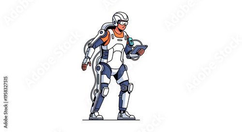 Futuristic Man Wearing Advanced Exoskeleton Suit Technology.