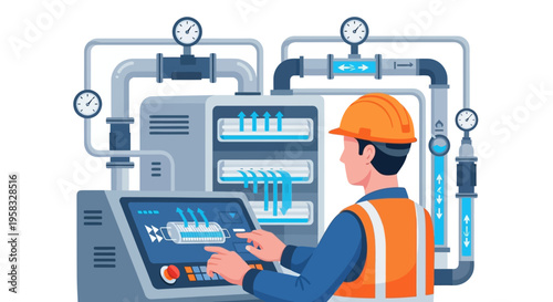 Industrial Worker Operating Advanced Control Panel System.