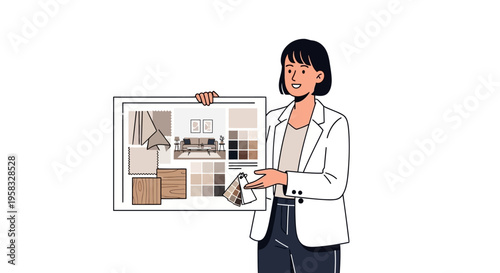 Interior Designer Presents Mood Board with Samples.