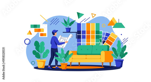 Interior Designer Planning Room Layout and Color Scheme.