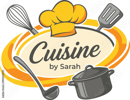 An appealing cooking emblem with kitchen tools and a chef's hat perfect for a food business
