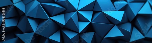 Close up of  deep blue abstract geometric pattern composed of many triangular facets