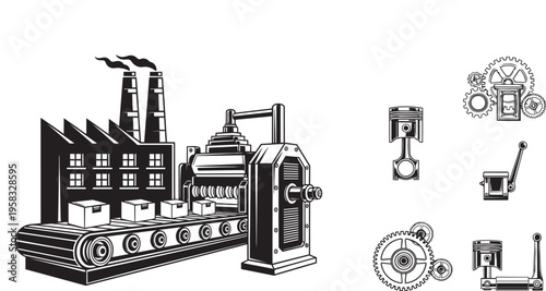 Industrial factory and machinery illustrations