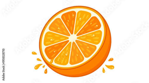 Juicy Orange Slice with Splashing Droplets.