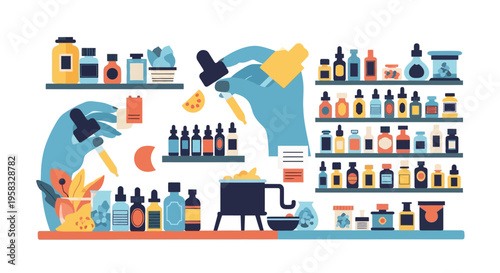 Laboratory Science and Research with Droppers and Bottles.