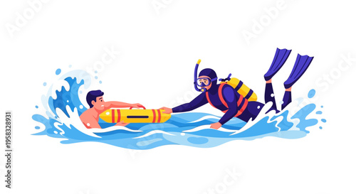 Lifeguard Rescues Person From Water With Rescue Buoy.