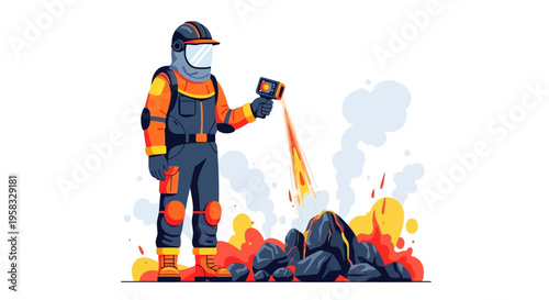 Industrial worker in protective gear inspecting molten metal.