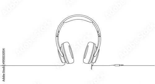 Minimalist headphone line drawing, audio equipment, music concept
