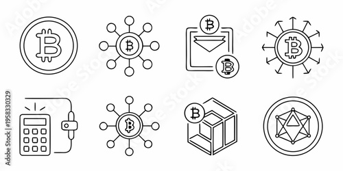 Diverse collection of minimalist outline icons illustrating fundamental business concepts, interconnected systems, strategic planning, and collaborative dynamics for digital design projects