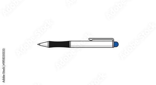 Modern Ballpoint Pen with Blue Cap and Black Grip, Isolated on White Background
