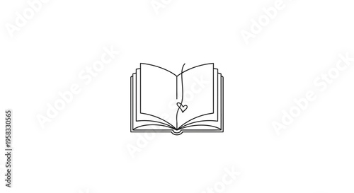 Open Book With Heart Bookmark - Minimalist Line Art