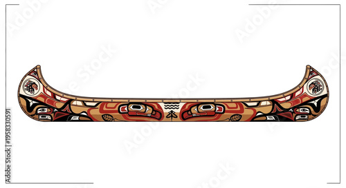 Ornate Indigenous Canoe with Totem Pole Art